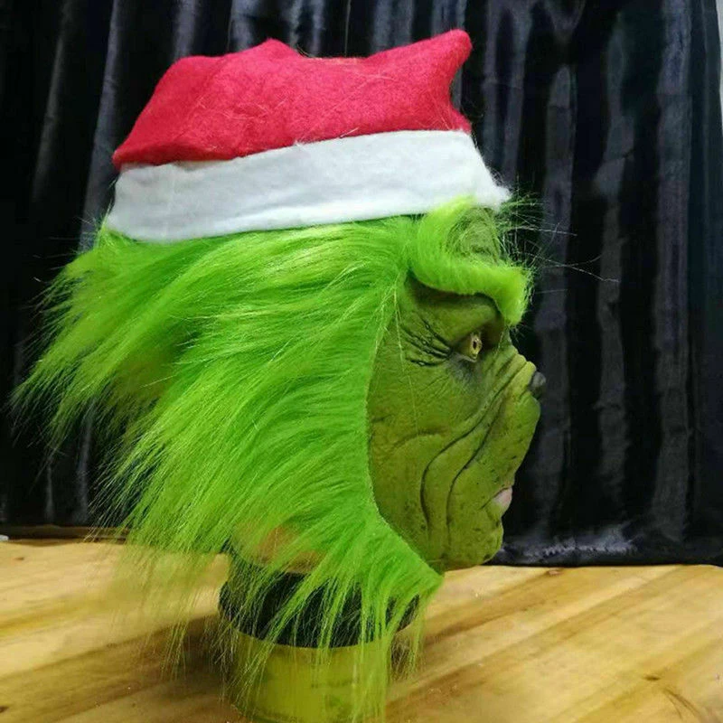 The Grinch Full Head Latex Mask Wig And Xmas Hat Monster Adult Christmas Costume