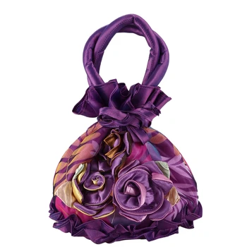 

AUAU-Women Bucket Ethnic Causal Tote Drawstring Lace Flower Vintage Pouch Handbag Top Handle Storage Bag
