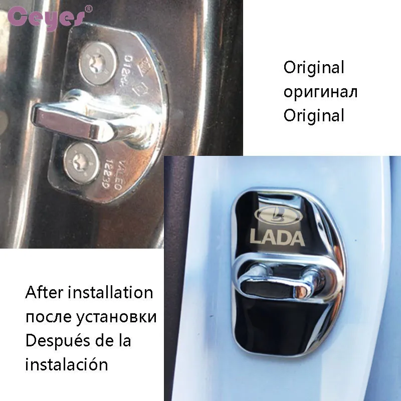 Ceyes Covers For Lada Vesta XRAY Granta Kalina Priora Largus Auto Emblems Accessories Car Door Lock Covers Case Stainless Steel