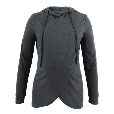 LOOZYKIT Mother Hooded Sports Shirt Long Sleeve Maternity Solid Color Sweartshirts Spring Fall New Pregnant Mom Clothing Tops