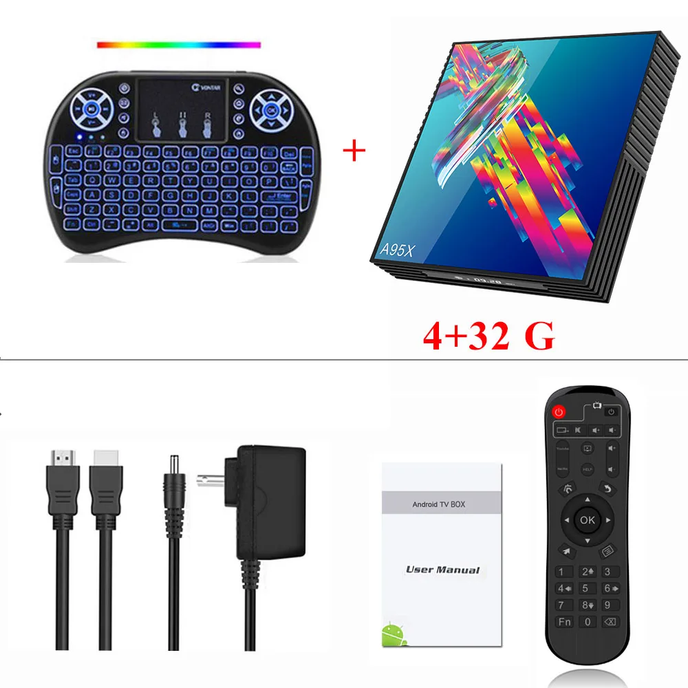 4 32 G Keyboard Crenova A95X R3 Android 9,0 Smart tv Box 4 Гб 64 Гб двойной Wifi USB 3,0 Google Play Store Netflix Youtube 4K медиаплеер RK3318 - Цвет: 4 32 G Keyboard
