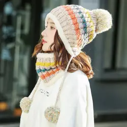 6 стилей, зимняя женская вязаная шапка, шарф, комплект из 2 предметов, модная шерстяная утолщенная шапка, воротники, женская теплая шапка