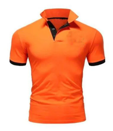 orange Мужская рубашка поло, новинка, летняя, короткий рукав, отложной воротник, тонкая, повседневная, дышащая, одноцветная, деловая рубашка - Цвет: orange