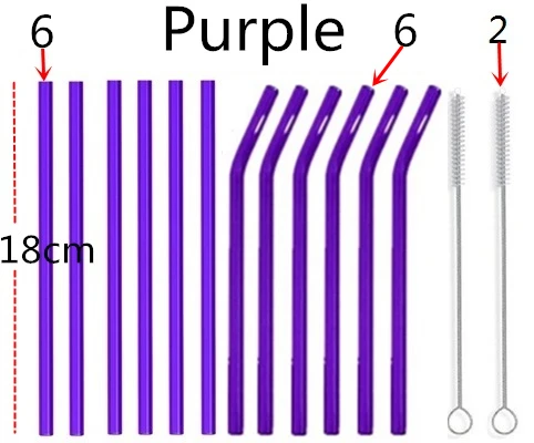12 шт. стеклянные соломинки прозрачные Изогнутые 18 см "х 8 мм-идеальная многоразовая соломинка для смузи, чая, сока-с 2 шт. чистящей щеткой - Цвет: 12 purple 2brush