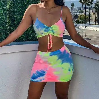 

2020 Summer 2 Piece Set Women Short Skirt Sets Female Sexy Beach Women Set Party Nightclub Clothing Sets Tight Track Suit Women