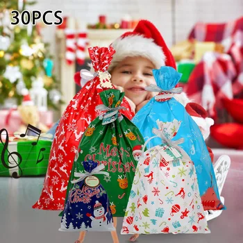 

30pcs/set Christmas Gift Bag Christmas Reusable Drawstring Gift Party Bags