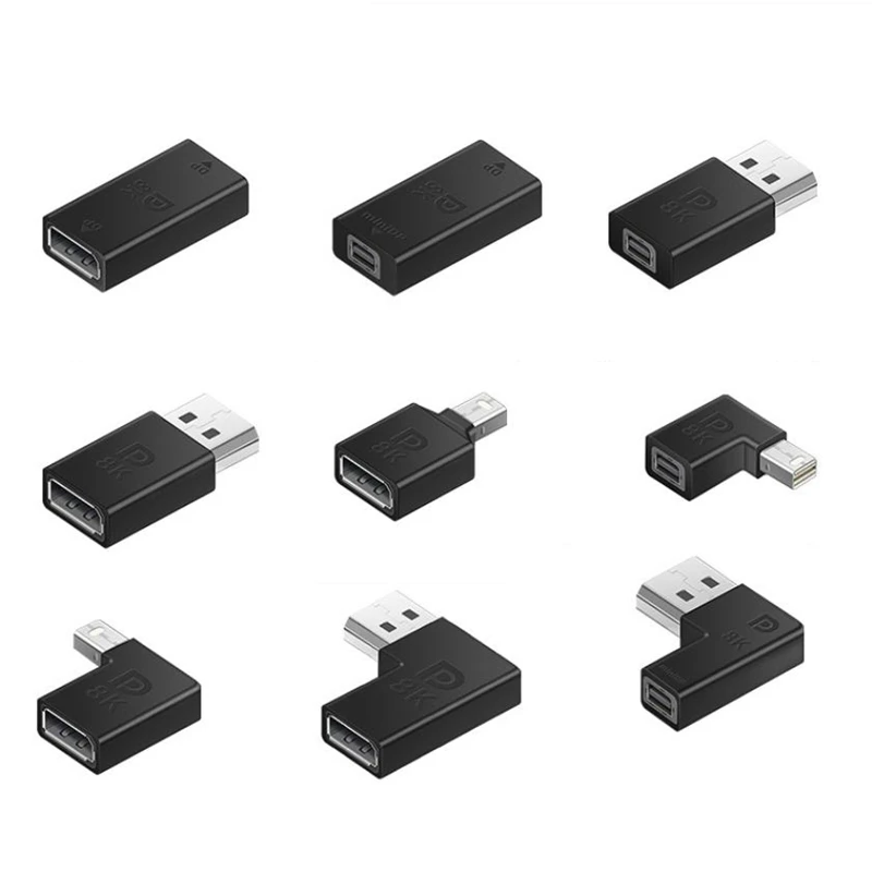 Displayport 1.4V 미니 DP 어댑터 직각 DP 8k/60Hz 4k 2K 165Hz 통과 90도 각도 Displayport 1.4v 변환기