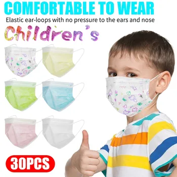 

Fast Delivery Máscara 30PC Kids Children's Disposable Face Masks Protective Child Mask 3-Layer Filtration Bandage