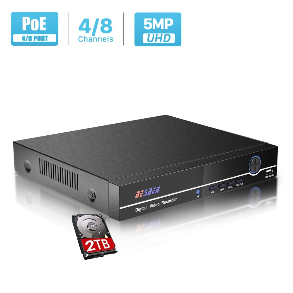 BESDER H.265 H.264 POE CCTV NVR охранное видеонаблюдение видеорегистратор 8CH 8CH 4MP 4CH 5MP PoE NVR IEEE802.3af для ip камеры с питанием по POE|Видеорегистратор для видеонаблюдения|   | АлиЭкспресс