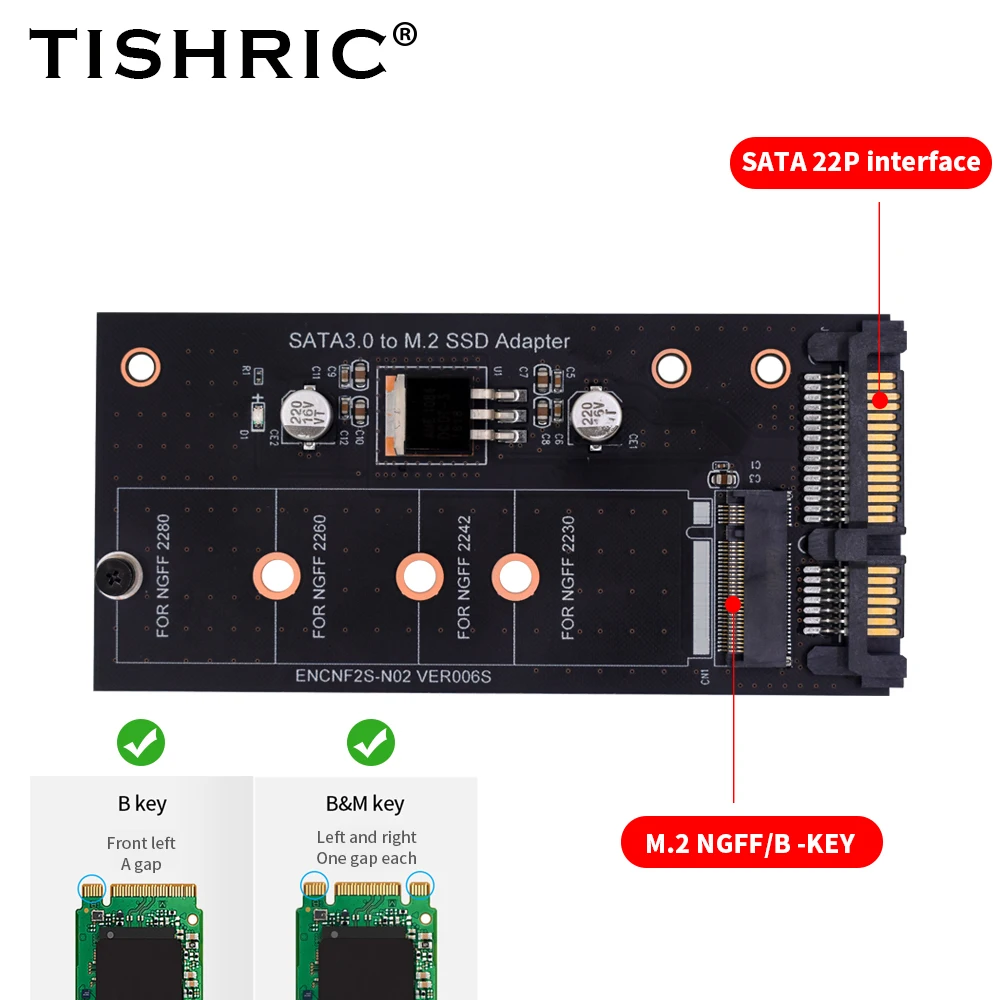 Адаптер TISHRIC M2-Sata плата адаптера M.2 NGFF SSD с одним портом Ngff в Sata 22Pin | Компьютеры и