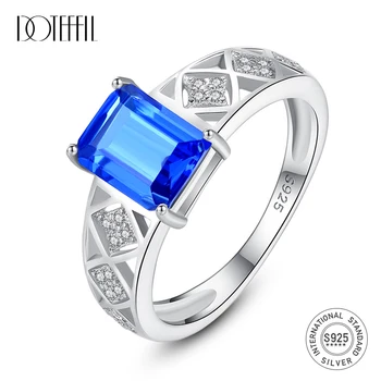 

DOTEFFIL Gorgeous 925 Sterling Silver Rectangle Sapphire Engagement Rings for Women Mystic Cutting Bridals Wedding Rings Jewelry