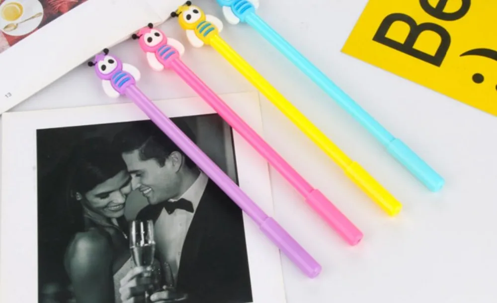 korea lovely bee gel pen cartoon neutral pen student prize school office black write pen promotion gift pen 0.5mm 48pc/lot