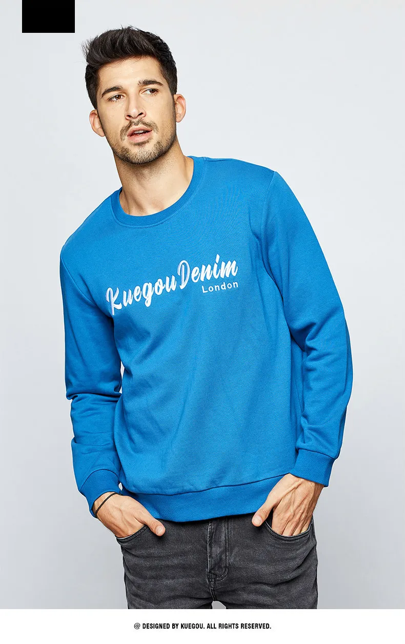 KUEGOU осень хлопок вышивка синий свитер Мужская мода Японская уличная одежда хип-хоп Мужская брендовая одежда Топ 2240
