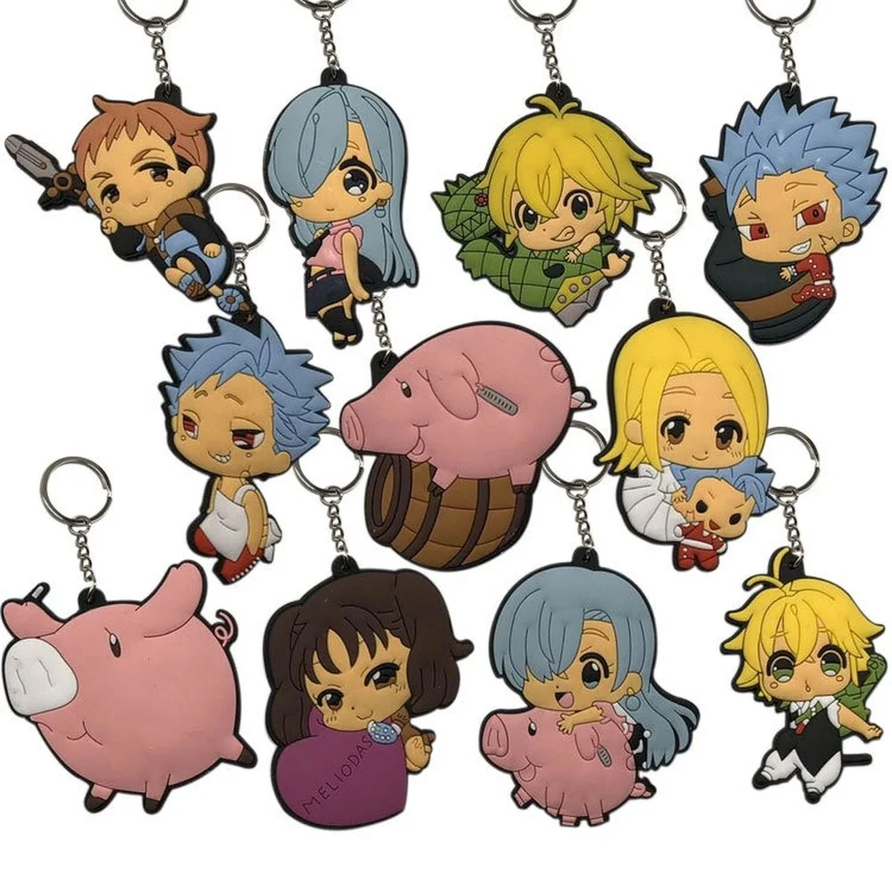 Anime The Seven Deadly Sins Keychain Charms 3D Double Side PVC Cartoon Figure Keyring Cute Trinket Key Chain Backpack Decor Gift | Украшения