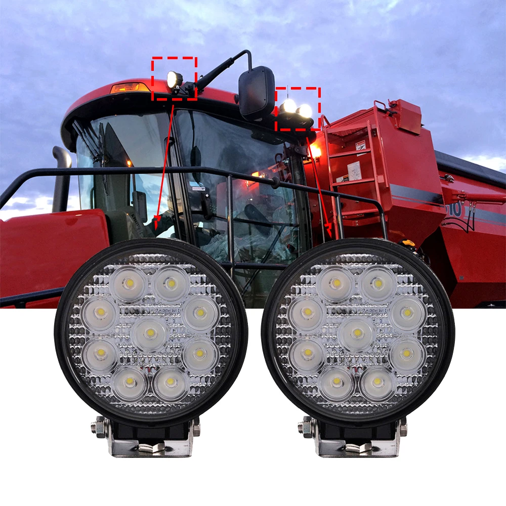 

ECAHAYAKU 4 Inch 27W LED Work Light Floodlight 12V 24V Round LED Offroad Light Lamp Worklight for Off road Motorcycle Car Truck