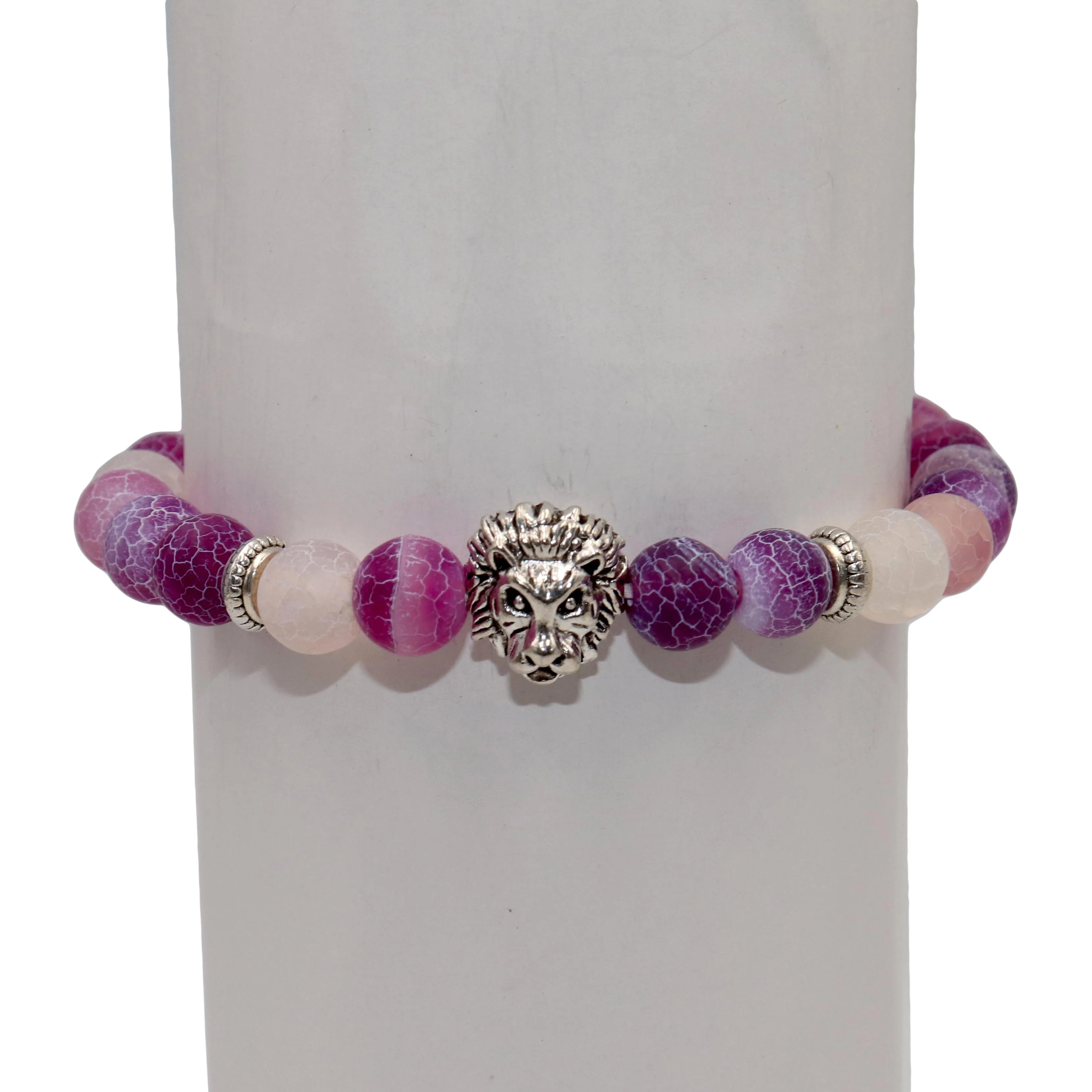 Purple agate 8 мм модный серебряный шарм-браслет со львом для мужчин и женщин лазурит аметисты тигровый глаз натуральный камень жемчуг Йога браслет ювелирные изделия - Окраска металла: Purple agate