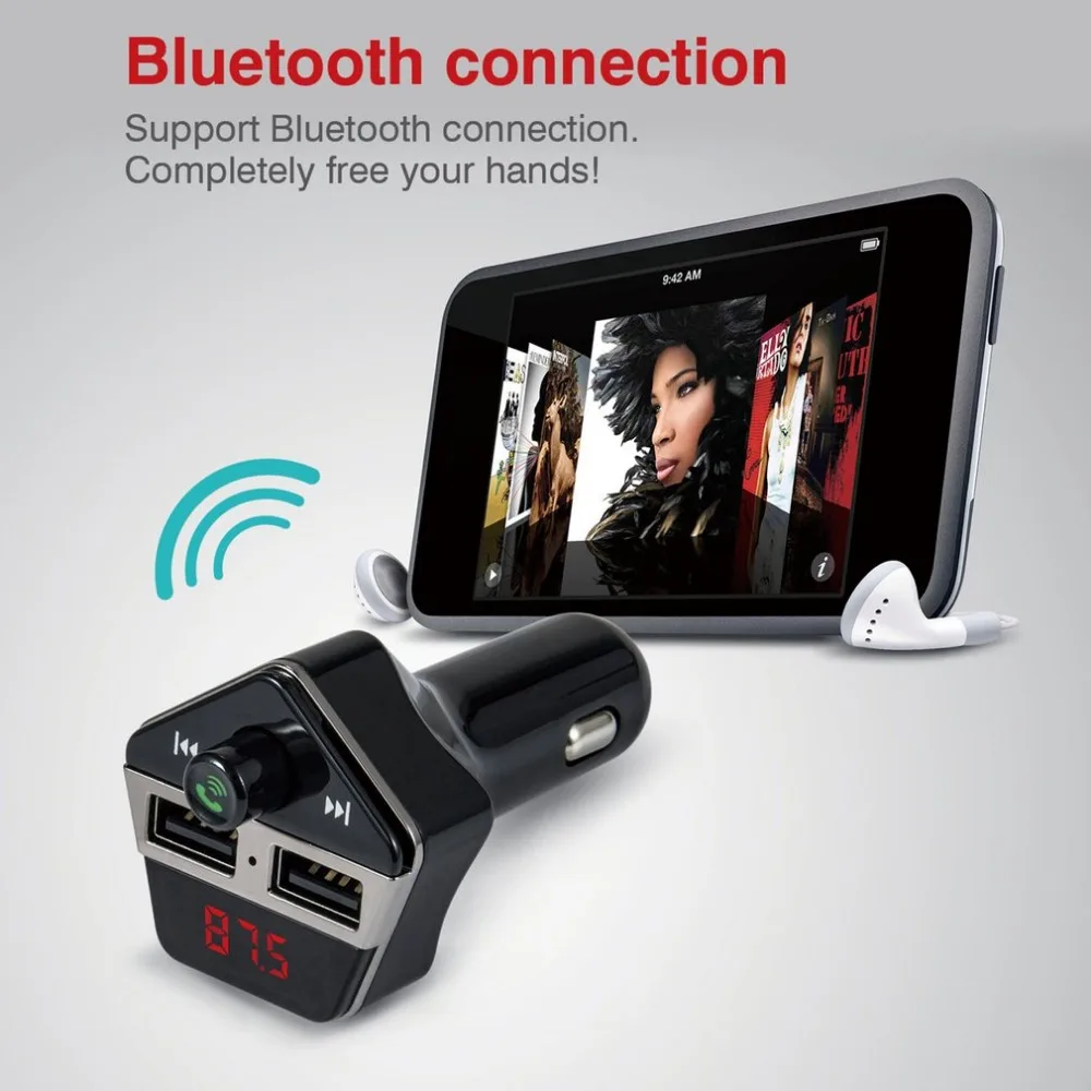 Портативный Bluetooth автомобильный комплект громкой связи fm-передатчик MP3-плеер двойной USB Автомобильное зарядное устройство TF/U диск инструмент для воспроизведения музыки Прямая поставка