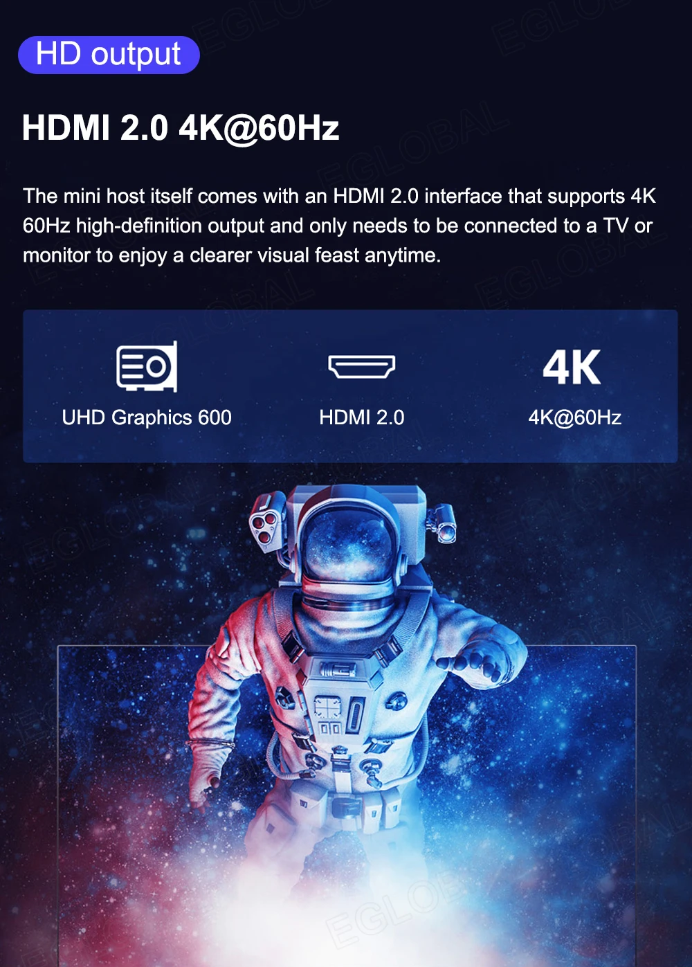 Eglobal Palm Computer with Intel Celeron N4100 Quad-Core, 8GB LPDDR4, 128GB SSD, 2.4G/5G WiFi, BT4.2, Mini PC - Windows 10 Pro Description Image.