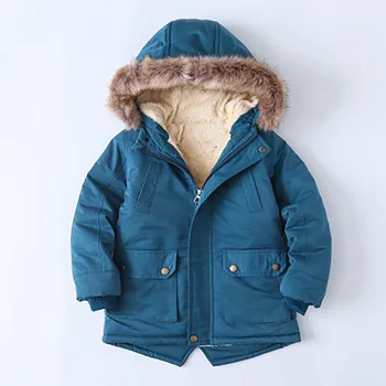 

Boy Winter Jackets Hooded Warm Long Sleeve Cotton Padded Coat Causal Parka Outerwear For 3-7Y