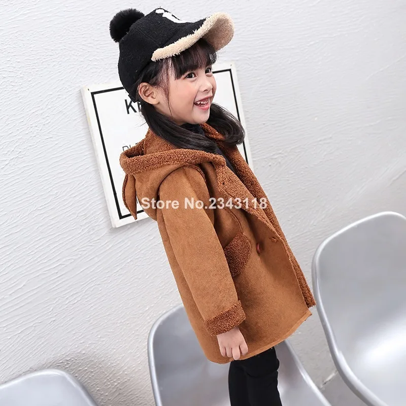 

Autumn Winter New Girls Puppy Stamp Zip Hoodie Jacket Cashmere Coat 2-8 Ages Brown And Pink Color