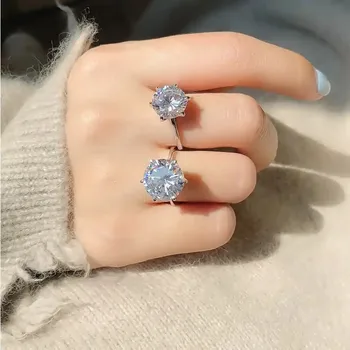 

FYUAN Big Zircon Crystal Rings for Women Open Adjustable Round Geometric Rings Weddings Party Jewelry Gifts