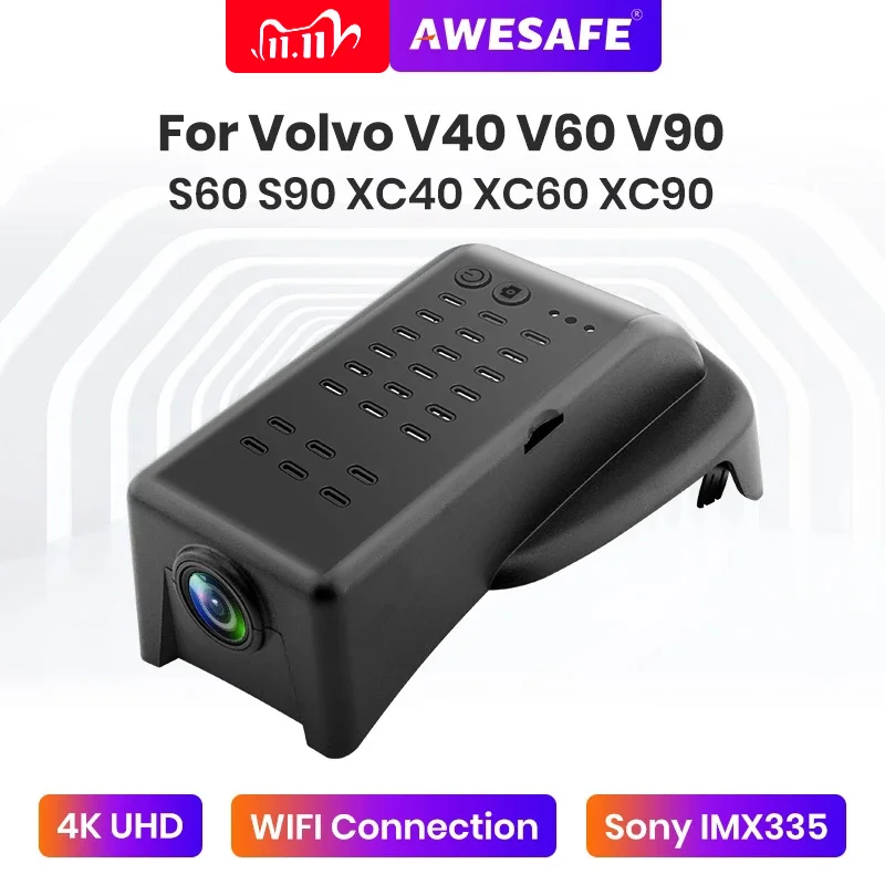 Автомобильный видеорегистратор AWESAFE камера Sony imx335 с Wi-Fi 4K UHD для Volvo V40 V60 V90 S60 S90 XC40