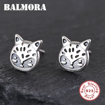 

BALMORA 100% Real 925 Sterling Silver Cute Cat Animal Cartoon Stud Earrings for Women Girl Gift Antique Fashion Jewelry Brincos