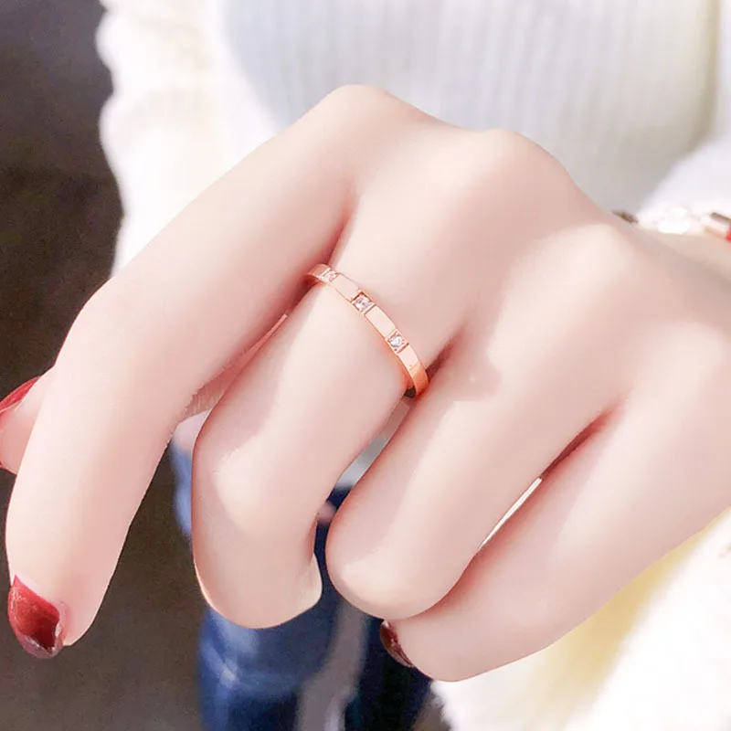 Wedding Band Stackable Ring Stainless Steel 2mm Thin 3 Stone CZ for Women Girl Size 4-10