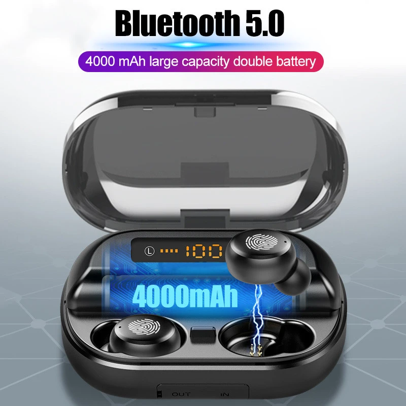 

TWS Bluetooth 5.0 Portable Wireless Headset IPX7 Waterproof Headphones 9D Stereo Sports Headphones with 4000mAh Mobile Power