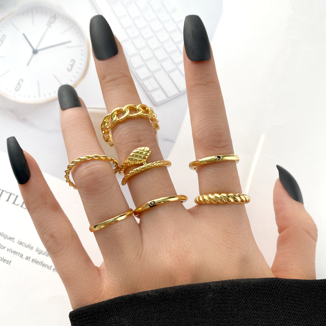 Gothic Heart Ring Set for Women Flame Pentagram Vintage Spades Ace Silver Plated Retro Charm Billiards Finger Jewelry