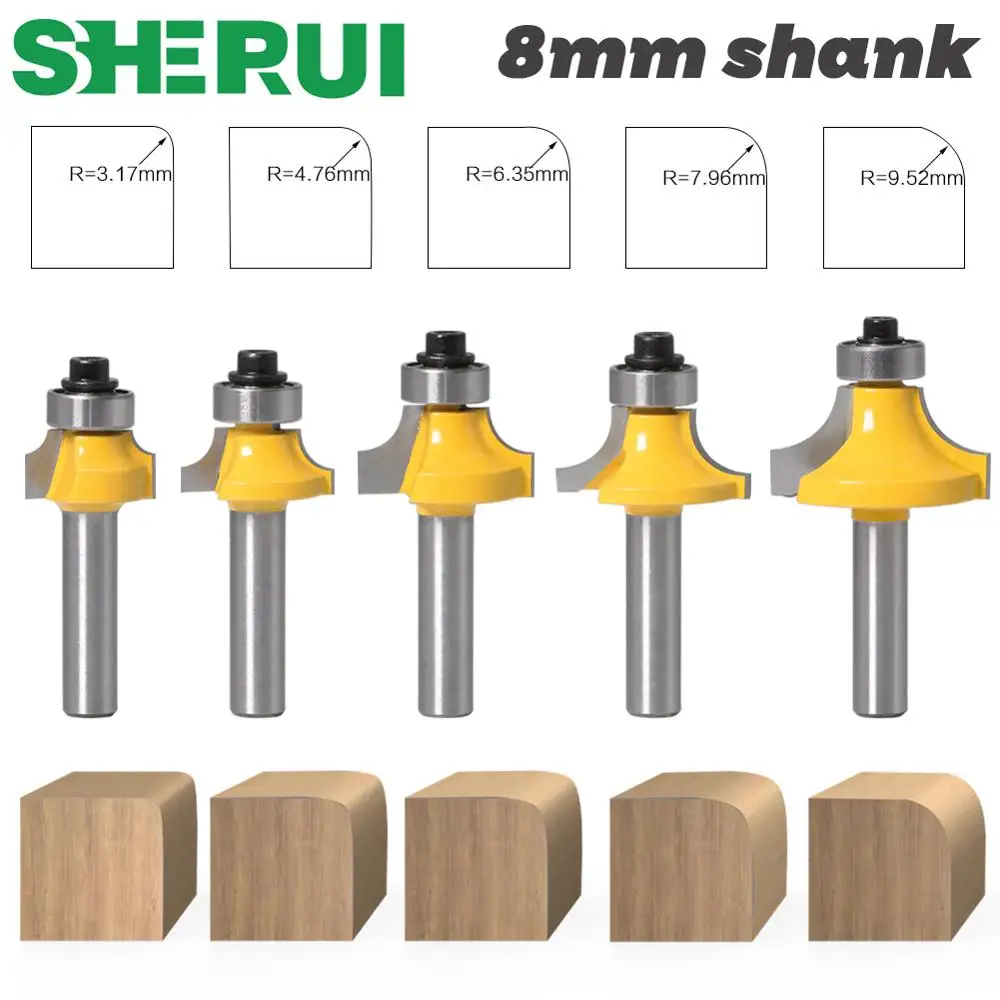 Broca con rodamiento para fresadora de madera, herramienta de carpintería de carburo de tungsteno, vástago de esquina redonda Sobre enrutador, 8mm, 1 Uds.