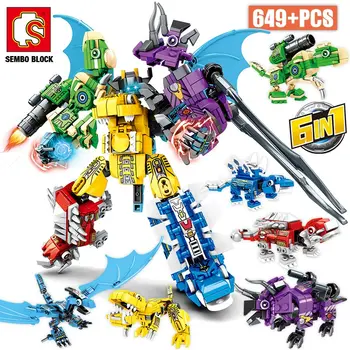 

SEMBO Creator 6in1 Transformation Dinosaur Robot Bricks City Jurassic Worlds Pterosaur Mech Technic Building Block Toys For boys