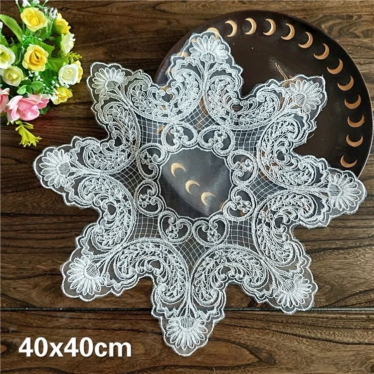 

Exquisite Octagonal Mesh Embroidery European Placemat Home Hotel Vase Plate Dining Mat Balcony Coffee Table Fruit Coaster Cloth