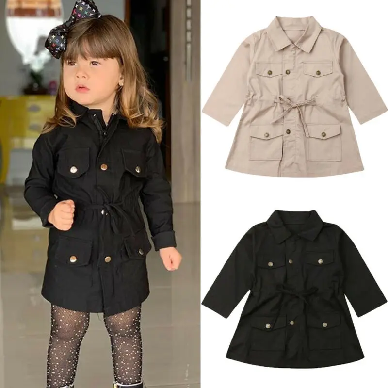 

Toddler Kid Child Baby Girl Autumn Long Sleeve Jacket Coat Ladies Spring Solid Pockets Windbreakers Warm Long Tops Clothes 2-7Y
