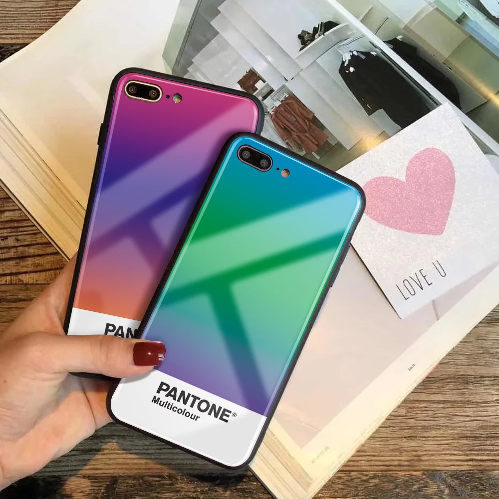 Чехол из закаленного стекла для iPhone 11 Pro 7 7Plus X 6S 6 Plus Pantone Phone Cover для iPhone XS MAX XR 8 pure color