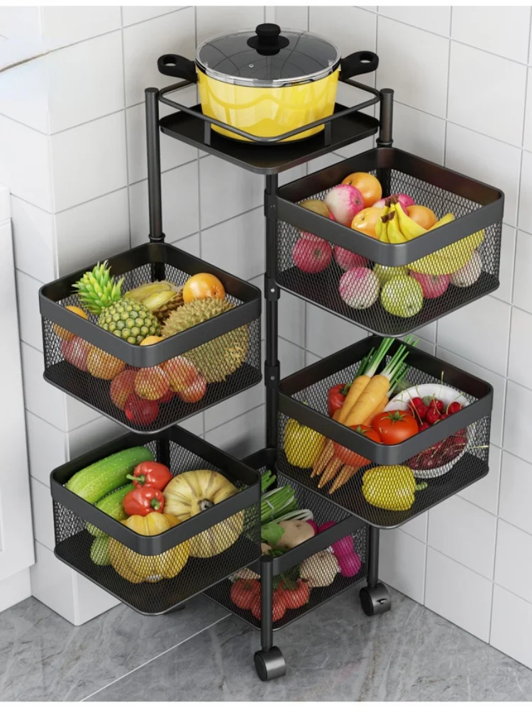 Installationfree Kitchen Rotating Rack Floor Multilayer Multi