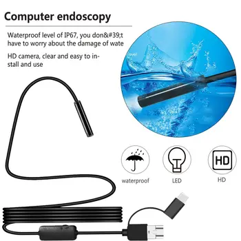 

720P IP67 Android 8MM Micro USB Type-c USB 3-in-1 Computer Endoscope Borescope Tube Waterproof USB Inspection Video Camera