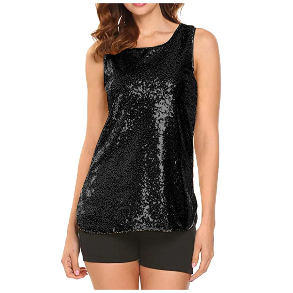 Женская однотонная майка с круглым вырезом и блестящими пайетками, Camisole Cami ropa mujer Топ Женский#6