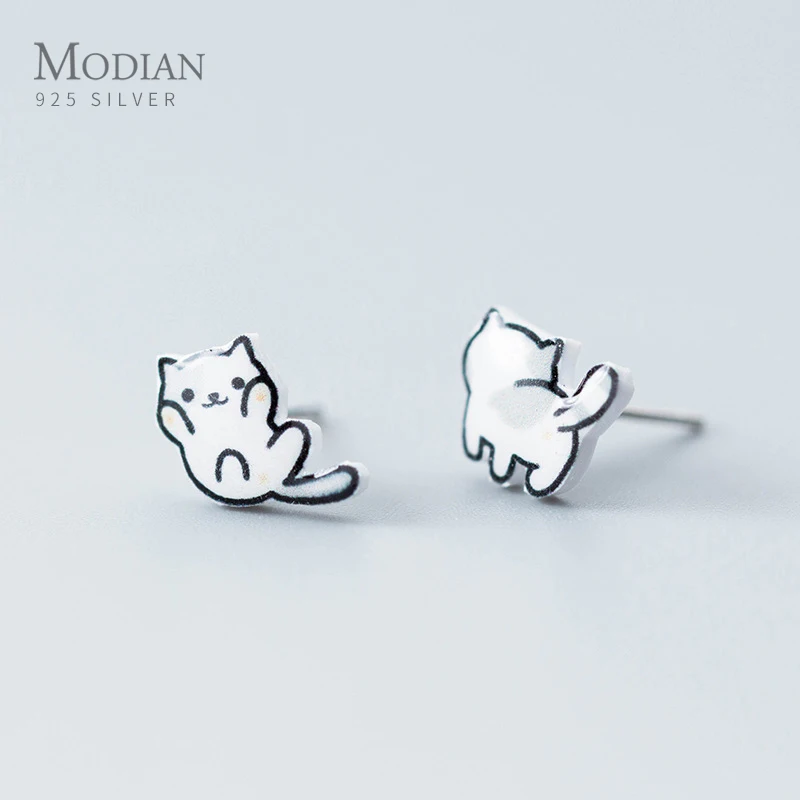 Modian Симпатичные Lucky Cat маленькие серьги гвоздики для маленькой девочки 925