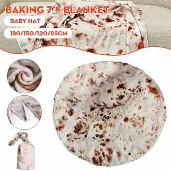 

85cm-180cm Air Condition Blanket Round Corn Tortilla Pita Plaid Plush Burritos Soft Flannel Throw Blanket for Bed Fleece Sofa