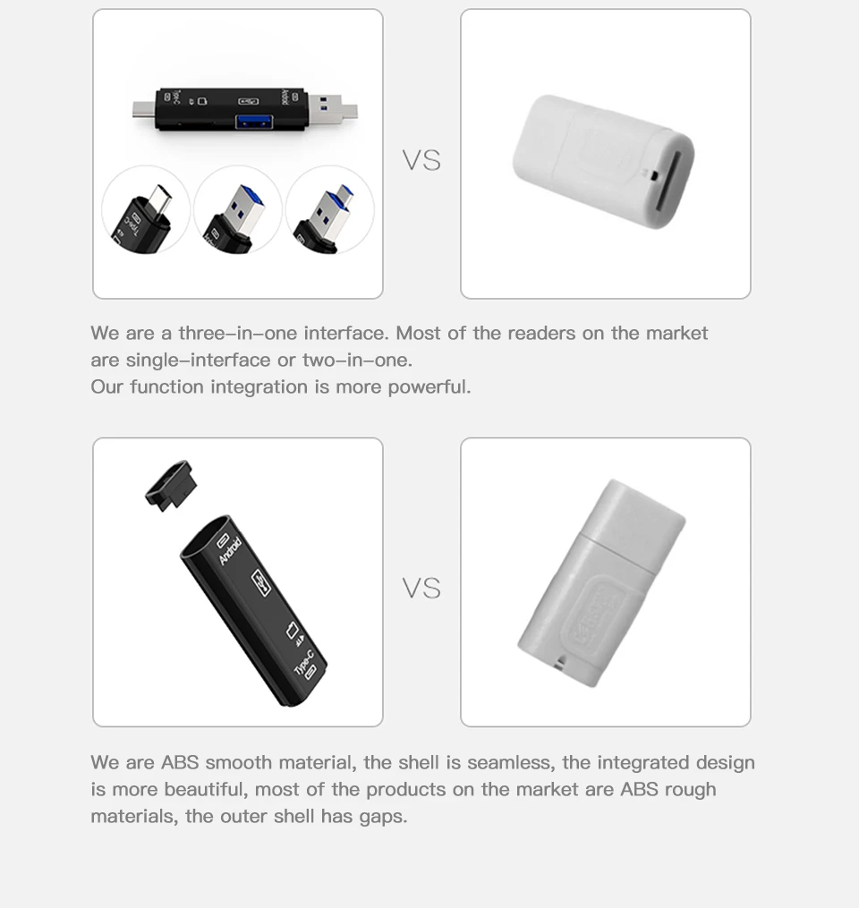 KUULAA All In One Type C USB 3.0 Micro USB Adapter SD/ Micro SD/ TF Card Reader OTG Andriod PC External Multi Memory Card Reader
