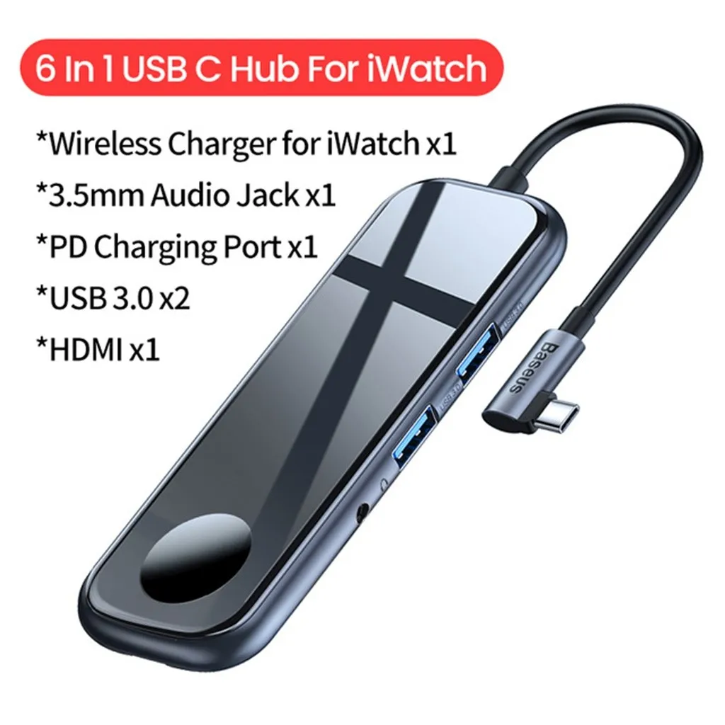USB C концентратор к USB 3,0 HDMI RJ45 адаптер для MacBook Pro Air мульти Тип C концентратор с беспроводной зарядкой для iWatch USB-C концентратор