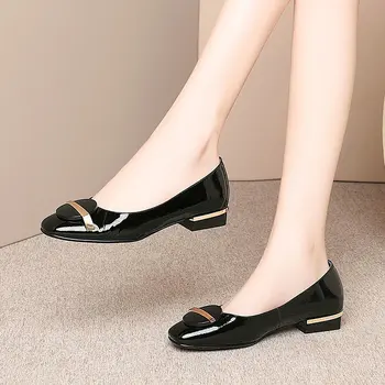 

Design Pumps High Quality Genuine Leather Shallow Comfortable Square Heel New Women's Shoes Handmade New Pumps