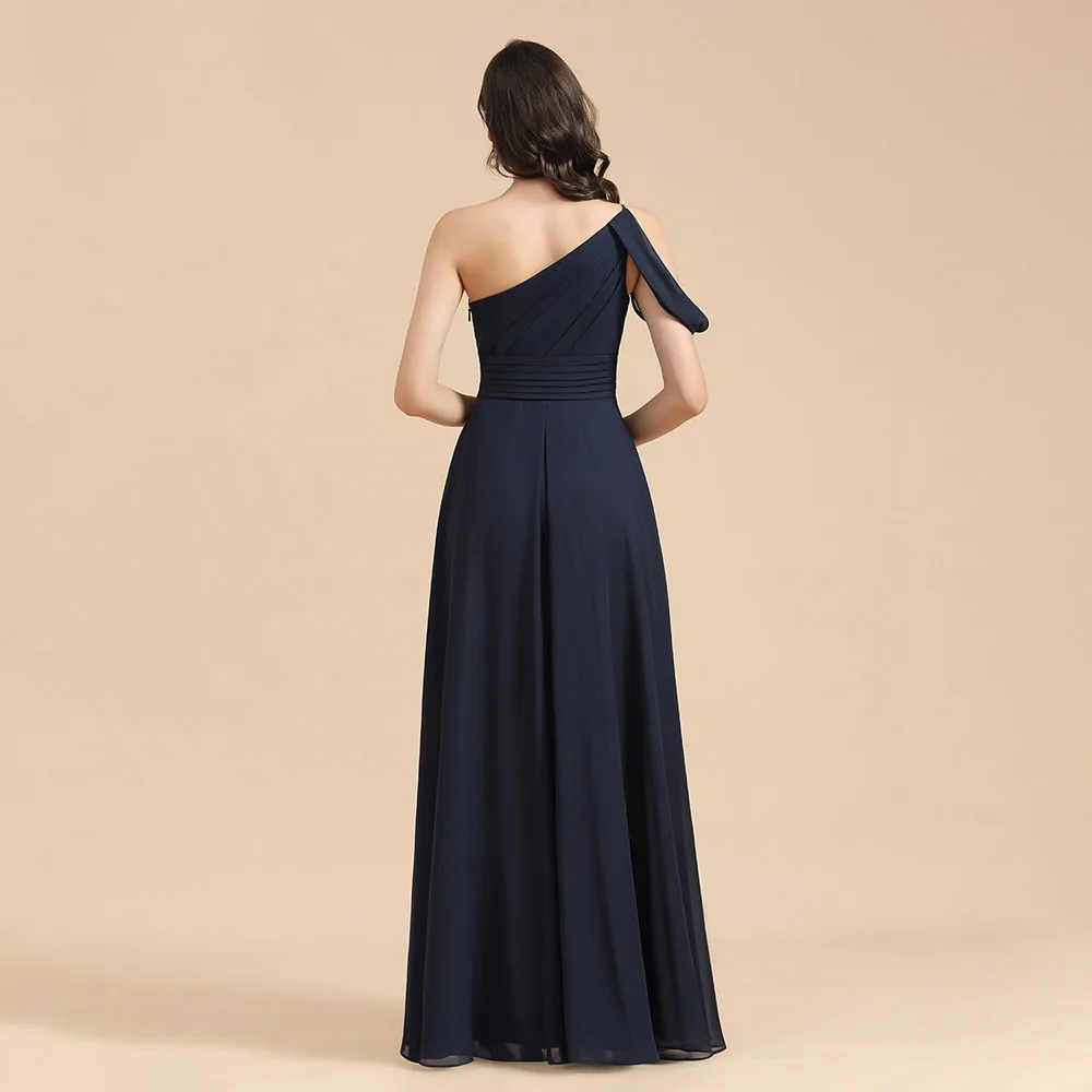 MisShow Navy Blue Bridesmaid Dresses For Party Long Autumn Winter Evening Gown One-Shoulder Engagement Robe Birthday Gift Women