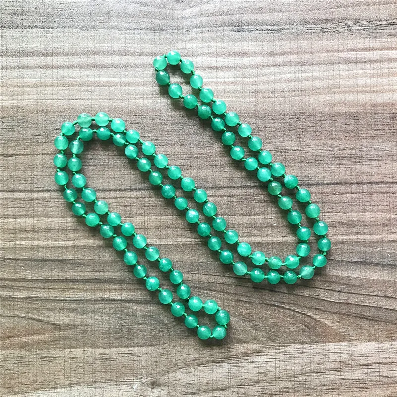 38 Zoll geknotete Halskette Lange Halskette 8 mm grüner Aventurin Stein Halsketten Naturstein Yoga Mala Handgeknüpft