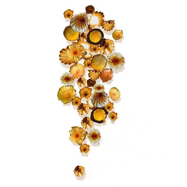 

Hand Blown Glass Amber Wall Plates Custom Made Flower Wall Decoration Art Lamps for Hotel Lobby Bar Party