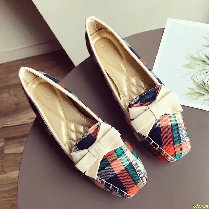 

2019 European Women Casual Loafers Square Toe Bowtie Slip On Flats Shoes Woman Ladies Single Shoes Size 35-42