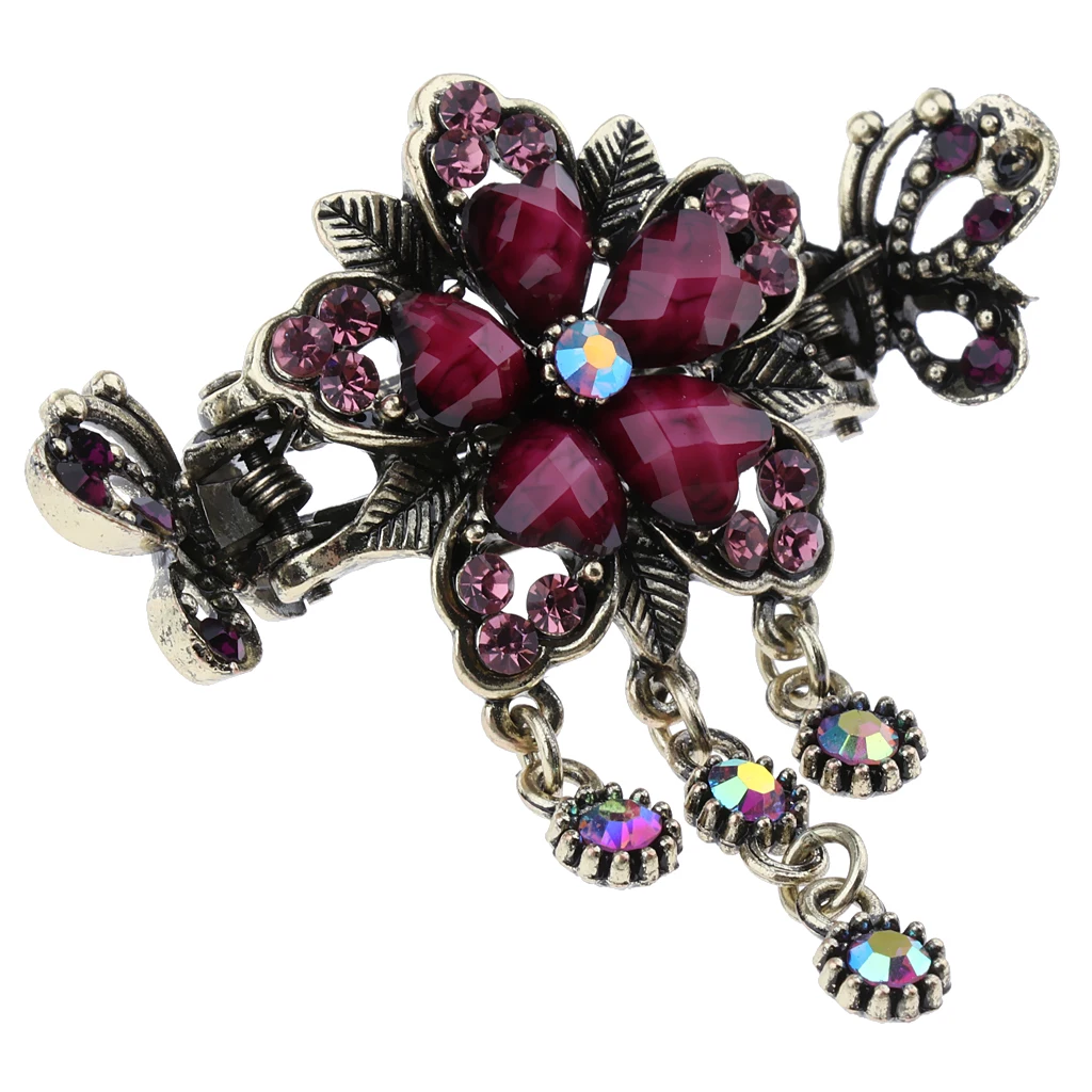 Metal Flower Rhinestone Hair Claw Clip Strong Holding Hair Clamps Grip Pins