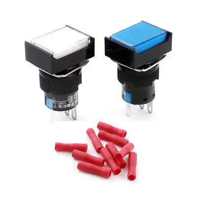 

AC 220V Panel SPDT Latching Rectangle Pushbutton Switch w DIY Wiring Terminals