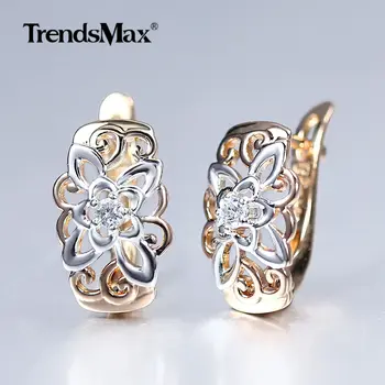 

New Cut Out Flower Square Drop Earrings Natural Cubic Zircon Stone for Women 585 Rose White Gold Stud Earrings 2020 Trend GE299